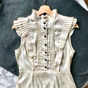 Cream Satin Pleated Ruffle Blouse